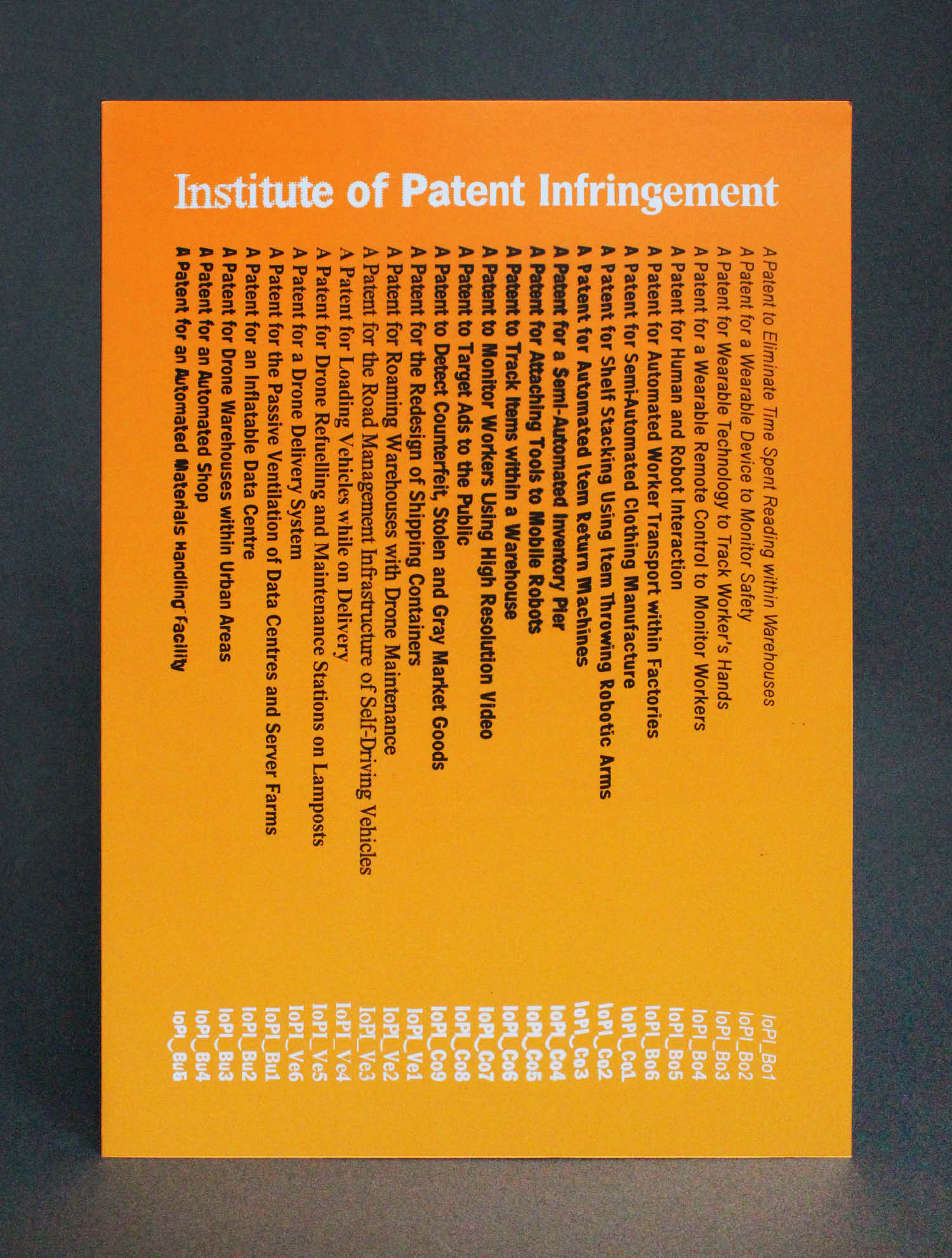 Matthew Stewart and Jane Chew, Institute of Patent Infringement at Victoria & Albert Museum, Het Nieuwe Instituut graphic identity and printed matter
