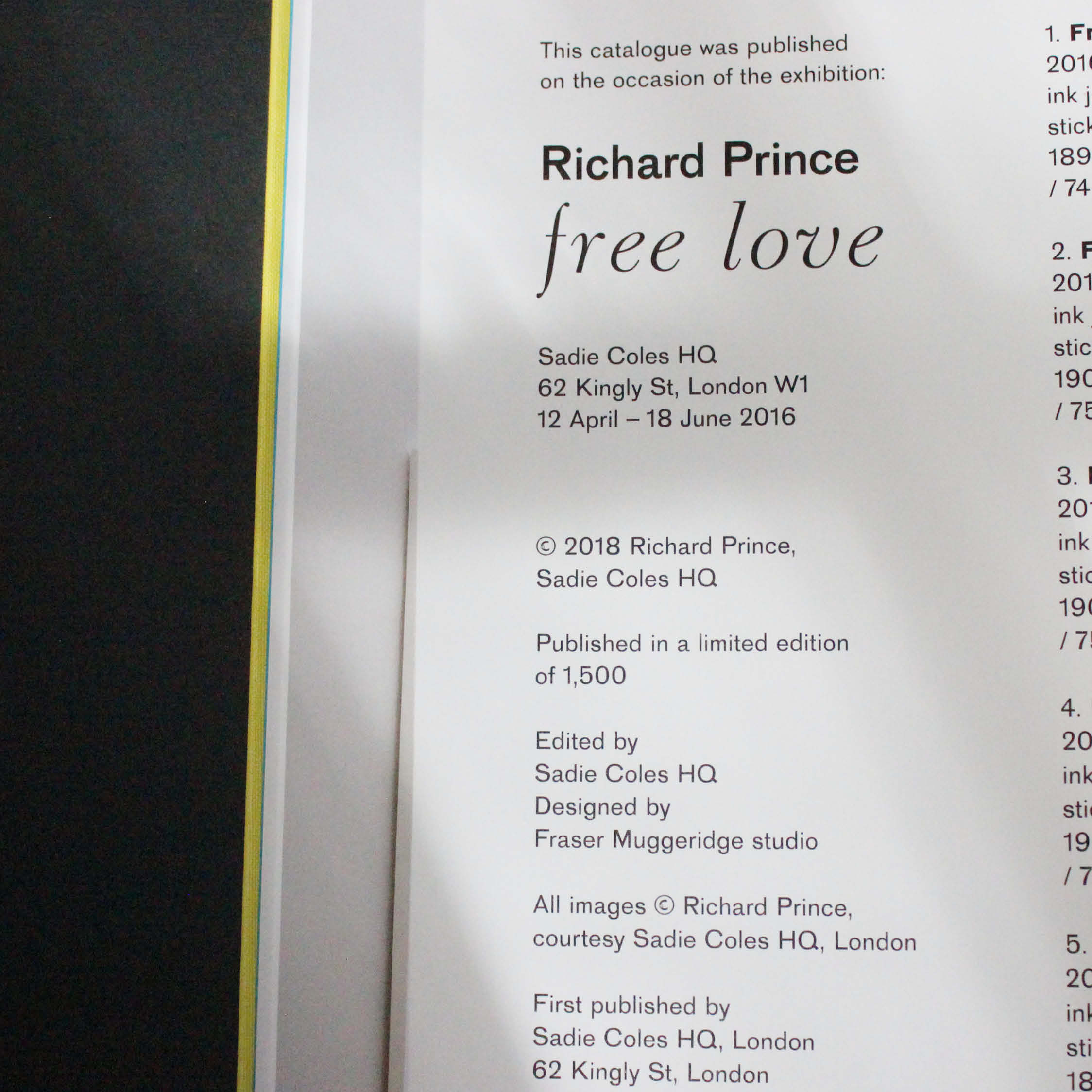Richard Prince, Free Love exhibition catalogue for Sadie Coles HQ