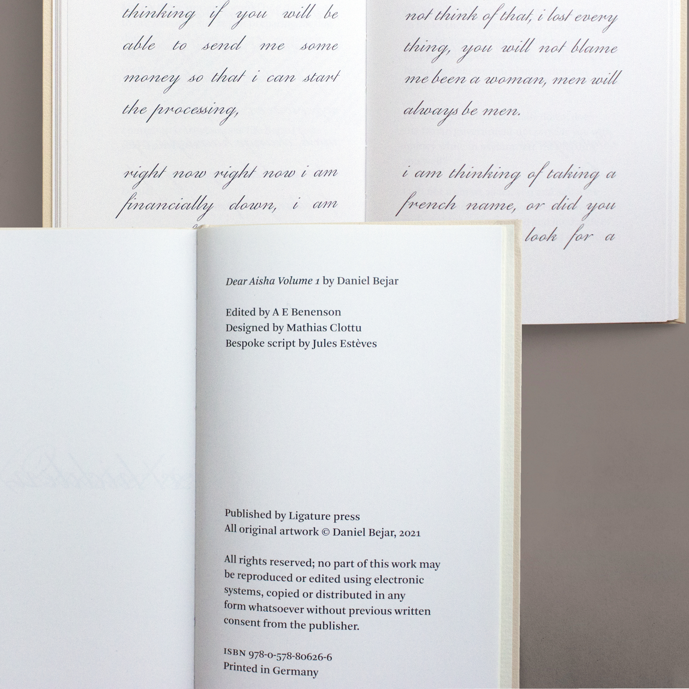 Dear Aisha, Vol.1, typeface design inspired by Firmin Didot's Anglaise
